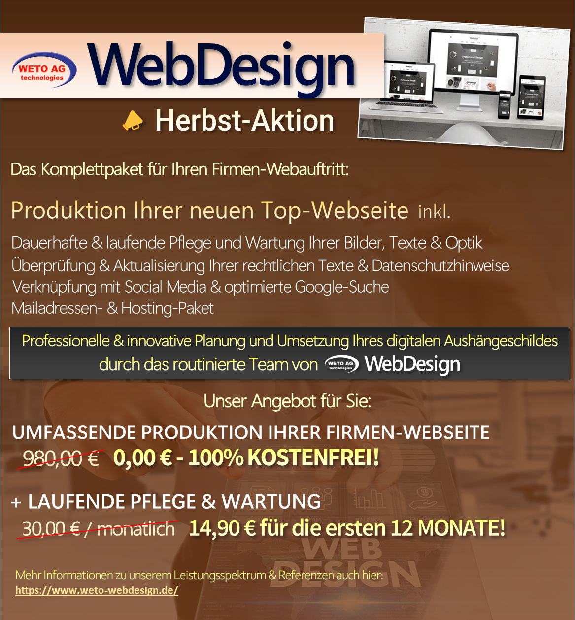 Produktion Ihrer Webseite durch WETO WebDesign mit laufender Pflege & Wartung