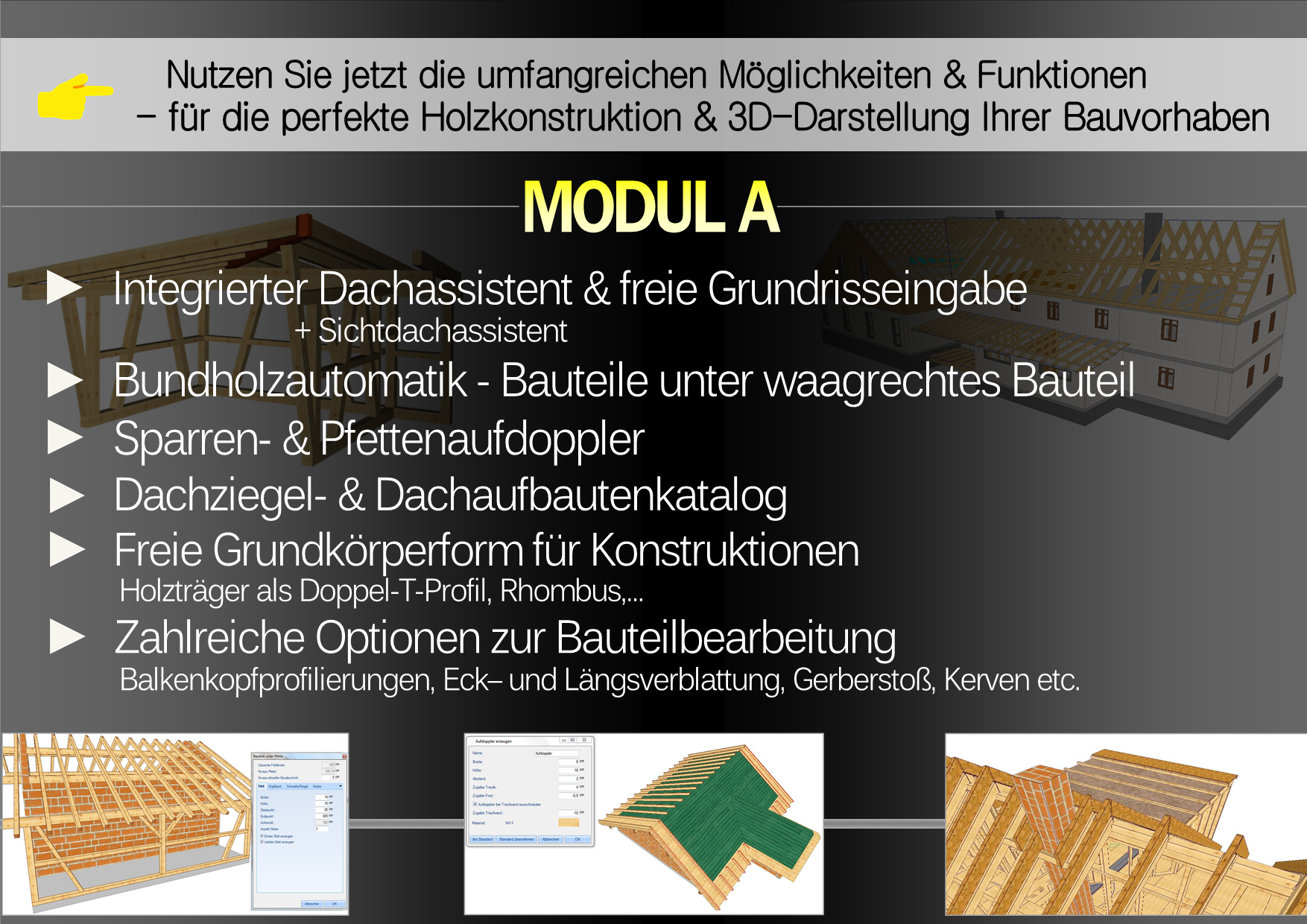 WOODCON V14 | Modul A) Dach-/ Holzbau CAD - zur jährlichen Miete