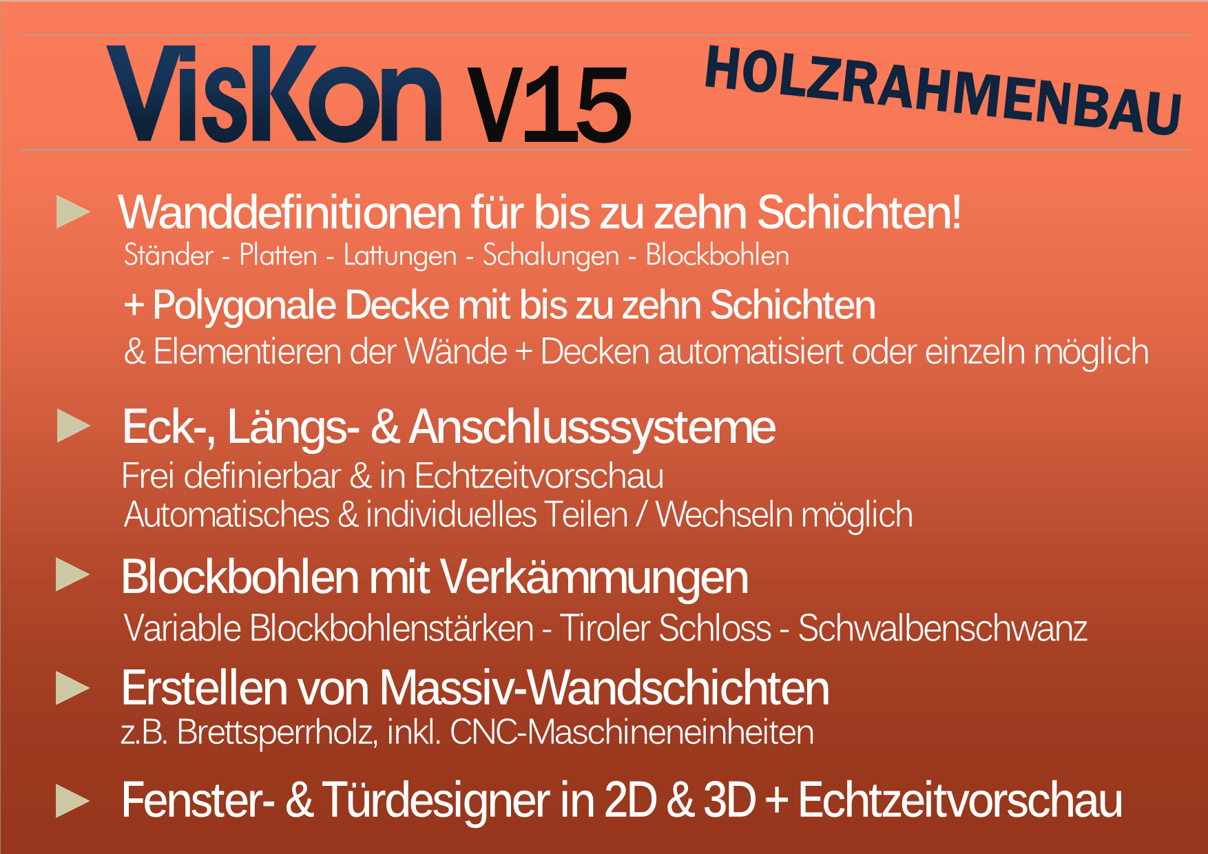 VISKON V15 3D-CAD/CAM HOLZRAHMENBAU | Sektor B - Jahresmiete mit Softwarepflege & Wartung 