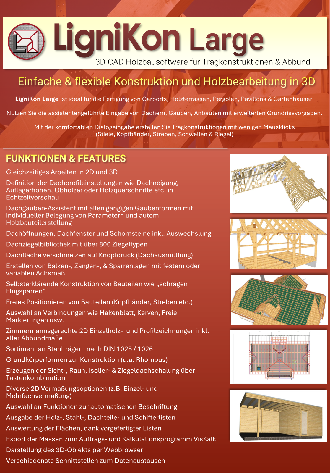 LIGNIKON Large V18 | 3D-CAD Holzbausoftware für Tragkonstruktionen & Abbund | Zur Jahresmiete